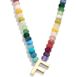BaubleBar Semi-Precious Block Initial Necklace for Women – Colorful Personalized Necklaces, Custom Pendant Necklace w/Natural Gemstones, Beaded Necklace, Fashion Jewelry(F)