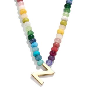 BaubleBar Semi-Precious Block Initial Necklace for Women – Colorful Personalized Necklaces, Custom Pendant Necklace w/Natural Gemstones, Beaded Necklace, Fashion Jewelry(Z)