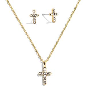 BaubleBar Cross Jewelry Gift Set, Necklace & Earrings Set, Fashion Jewelry for Women, Wrapped in a Gift Box, Perfect for Birthday, Christmas, Valentine’s Day