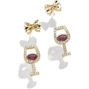 BaubleBar Food & Drink-Themed Statement Earrings, Novelty Earrings for Women, Costume Jewelry(Wine and Pasta – Set of 2)