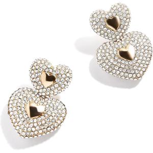 BaubleBar Heart Earrings Collection for Women, Gold Plated Hypoallergenic Fashion Jewelry(Haven Heart Drop – Clear/Gold)