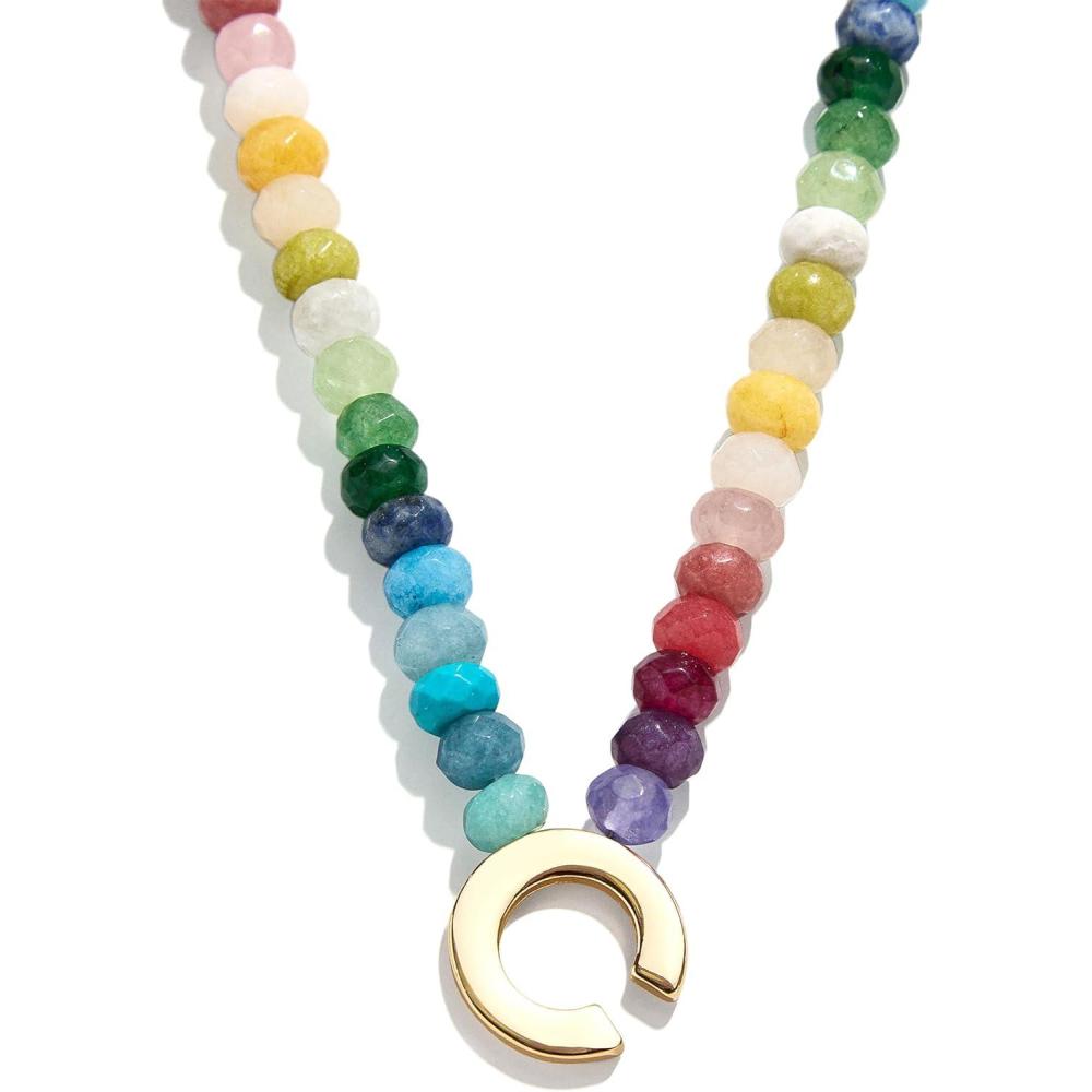 image:imageBaubleBar SemiPrecious Block Initial Necklace for Women  Colorful Personalized Necklaces Custom Pendant Necklace wNatural Gemstones Beaded Necklace Fashion JewelryC