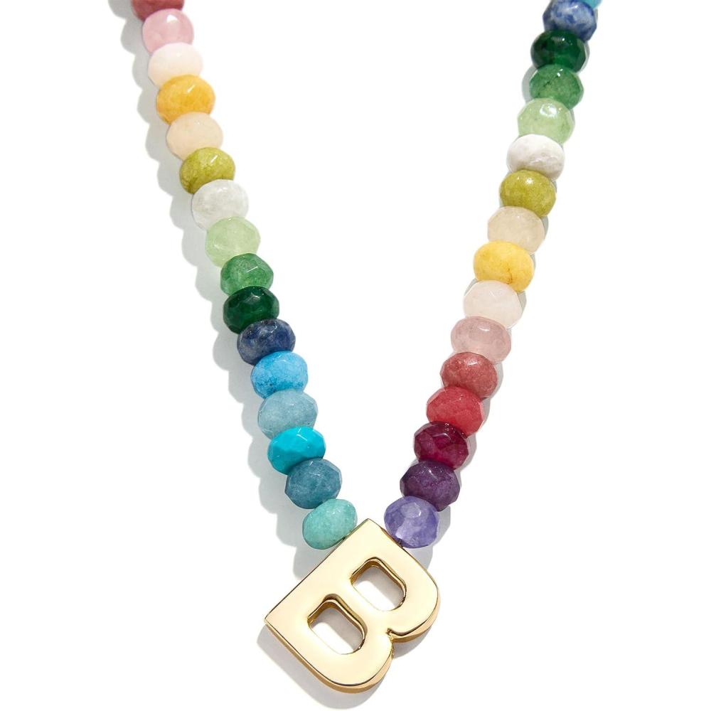 image:imageBaubleBar SemiPrecious Block Initial Necklace for Women  Colorful Personalized Necklaces Custom Pendant Necklace wNatural Gemstones Beaded Necklace Fashion JewelryB