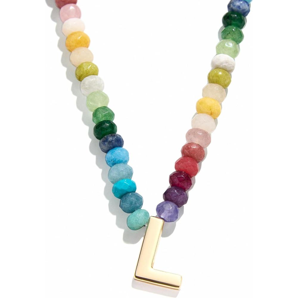 image:imageBaubleBar SemiPrecious Block Initial Necklace for Women  Colorful Personalized Necklaces Custom Pendant Necklace wNatural Gemstones Beaded Necklace Fashion JewelryL