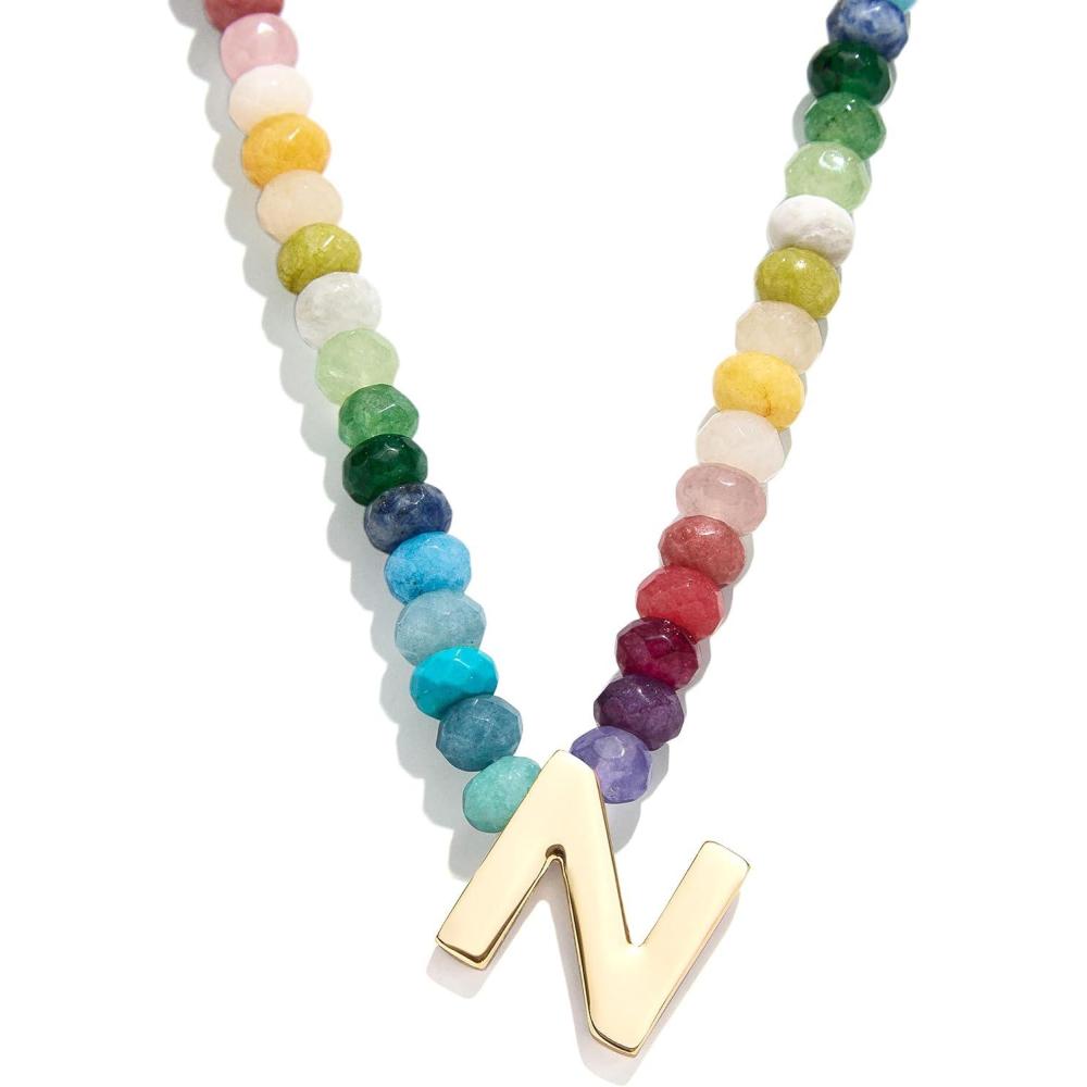 image:imageBaubleBar SemiPrecious Block Initial Necklace for Women  Colorful Personalized Necklaces Custom Pendant Necklace wNatural Gemstones Beaded Necklace Fashion JewelryN