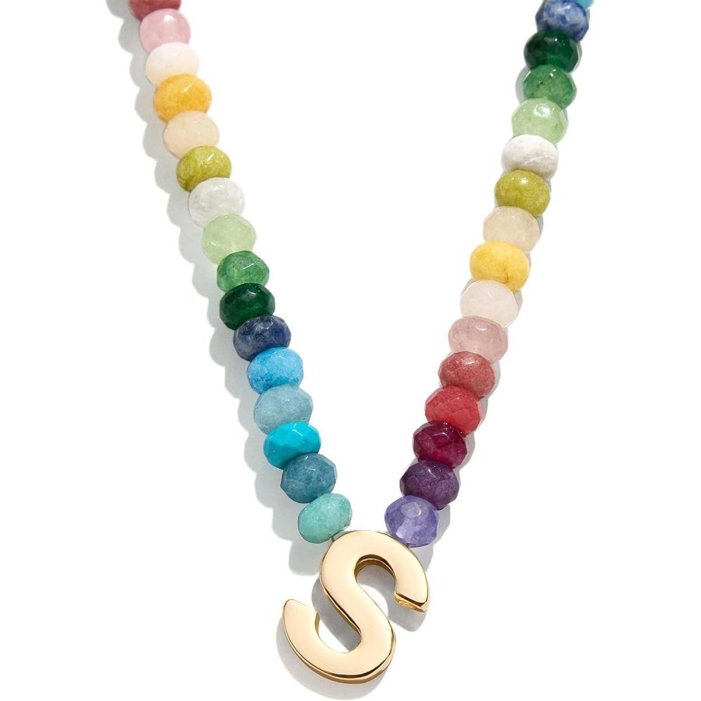 image:imageBaubleBar SemiPrecious Block Initial Necklace for Women  Colorful Personalized Necklaces Custom Pendant Necklace wNatural Gemstones Beaded Necklace Fashion JewelryS