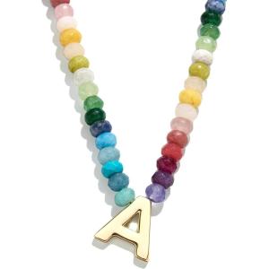 BaubleBar Semi-Precious Block Initial Necklace for Women – Colorful Personalized Necklaces, Custom Pendant Necklace w/Natural Gemstones, Beaded Necklace, Fashion Jewelry(A)