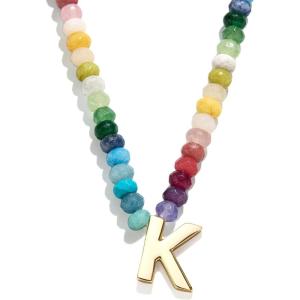 BaubleBar Semi-Precious Block Initial Necklace for Women – Colorful Personalized Necklaces, Custom Pendant Necklace w/Natural Gemstones, Beaded Necklace, Fashion Jewelry(K)
