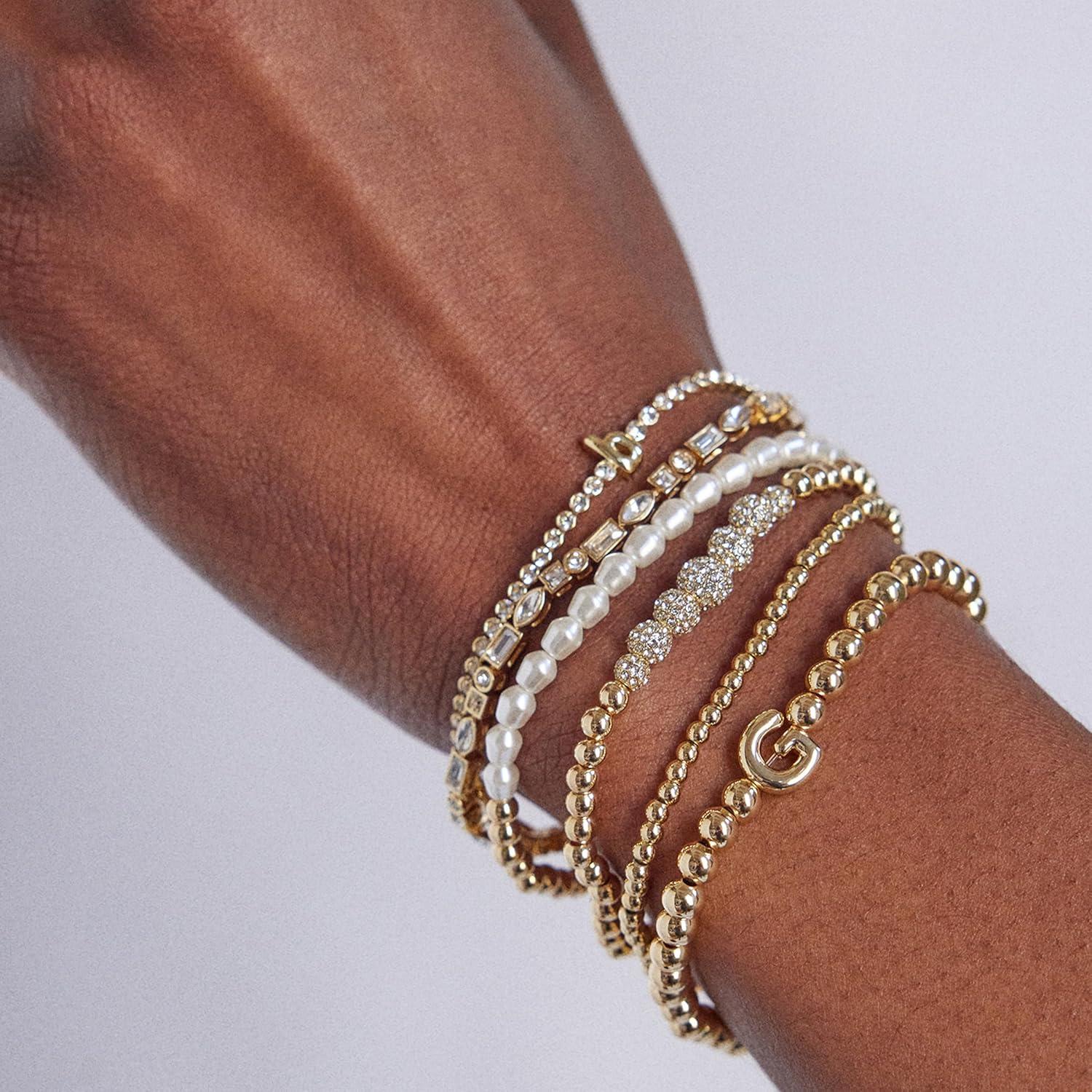 image:imageBaubleBar Initial Pisa Custom Bracelet Trendy GoldPlated Beads Fashion Jewelry Popular Initial Letter Bracelet Stretchy Fit for Kids and AdultsLetter O