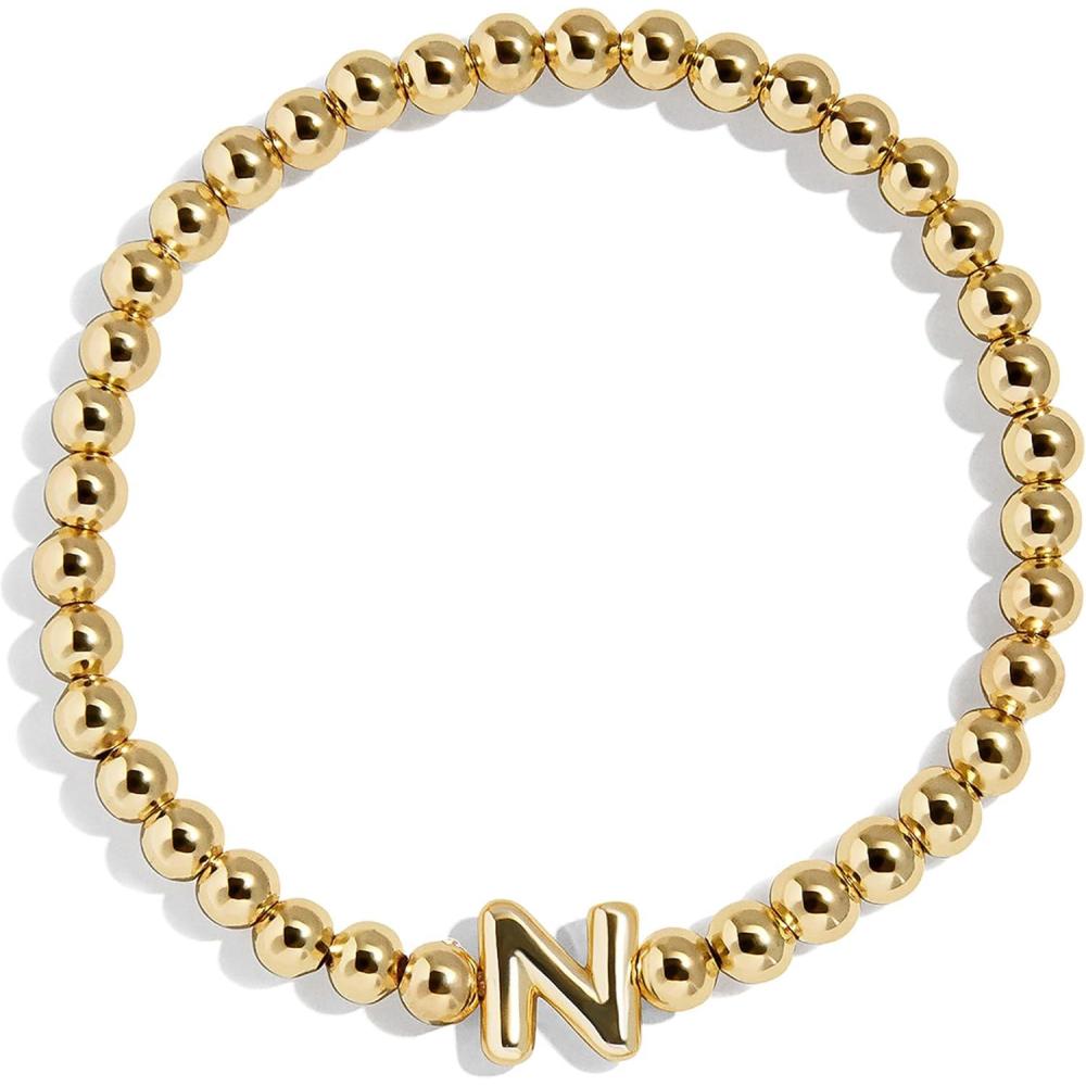 image:imageBaubleBar Initial Pisa Custom Bracelet Trendy GoldPlated Beads Fashion Jewelry Popular Initial Letter Bracelet Stretchy Fit for Kids and AdultsLetter N
