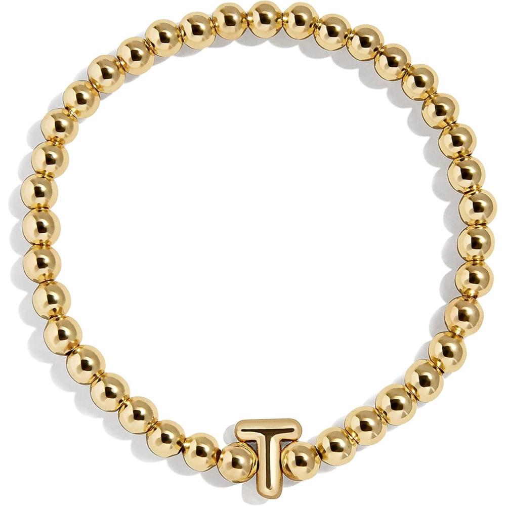 image:imageBaubleBar Initial Pisa Custom Bracelet Trendy GoldPlated Beads Fashion Jewelry Popular Initial Letter Bracelet Stretchy Fit for Kids and AdultsLetter T