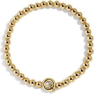 BaubleBar Initial Pisa Custom Bracelet, Trendy Gold-Plated Beads, Fashion Jewelry, Popular Initial Letter Bracelet, Stretchy Fit for Kids and Adults(Letter Q)