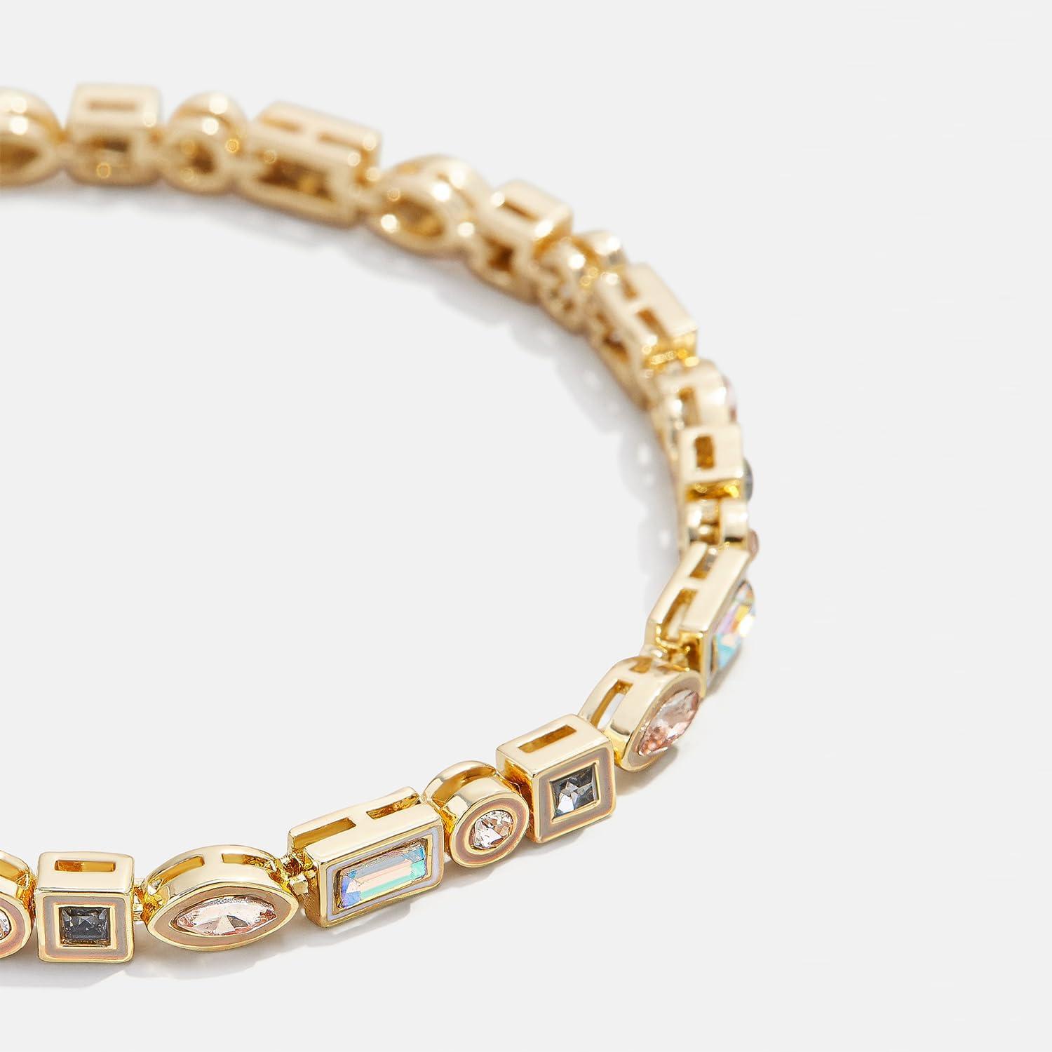 image:imageBaubleBar Kayden GoldPlated Brass Tennis Bracelet for Women Trendy Chic amp Hypoallergenic GoldPlated Tennis Bracelet Beautiful Cubic Zirconia Stones in Mixed ShapesNeutral Tones