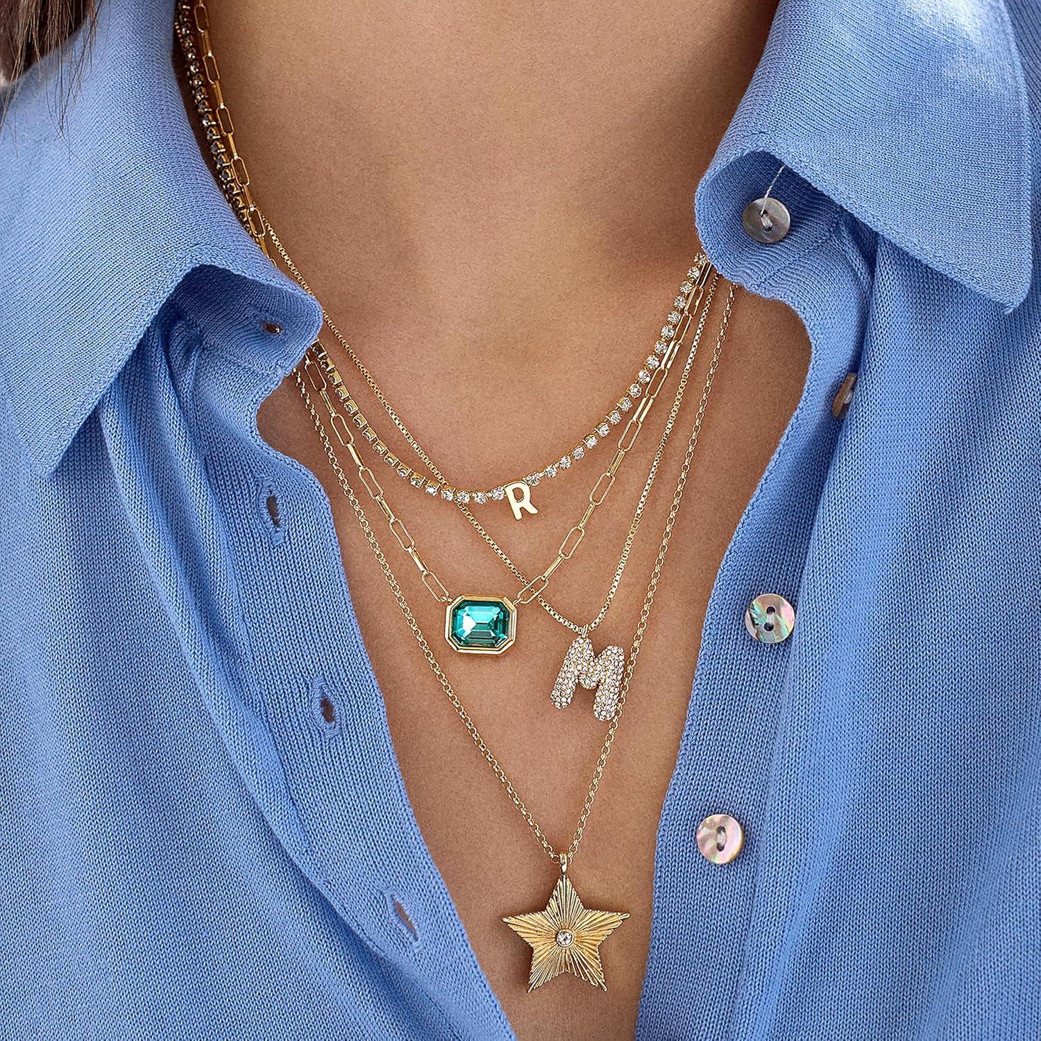 image:imageBaubleBar GoldPlated Initial Necklace Bubble or Signature Letter Pendant 17Inch Chain Necklace with Lobster Clasp Fashion Jewelry Perfect Personalized Gift for WomenK