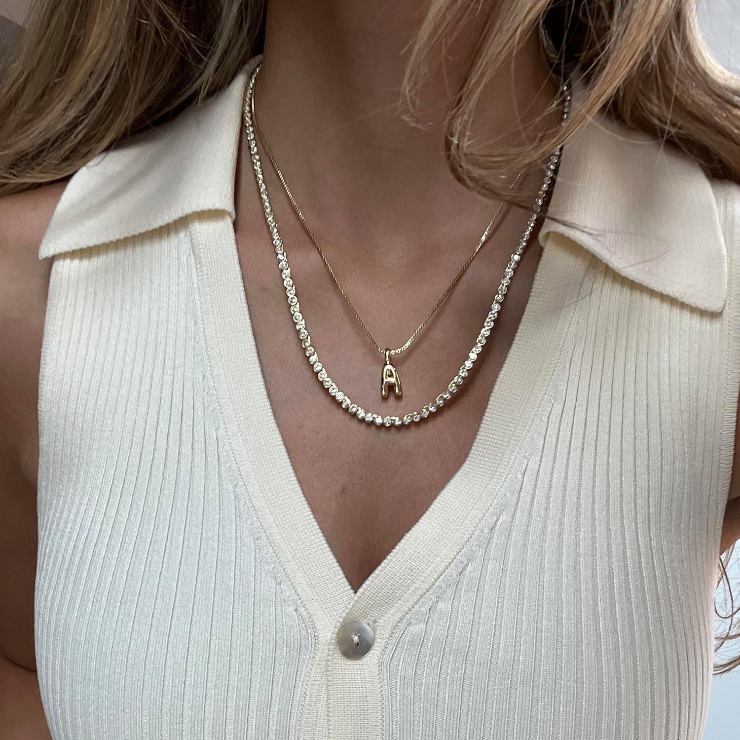 image:imageBaubleBar GoldPlated Initial Necklace Bubble or Signature Letter Pendant 17Inch Chain Necklace with Lobster Clasp Fashion Jewelry Perfect Personalized Gift for WomenS