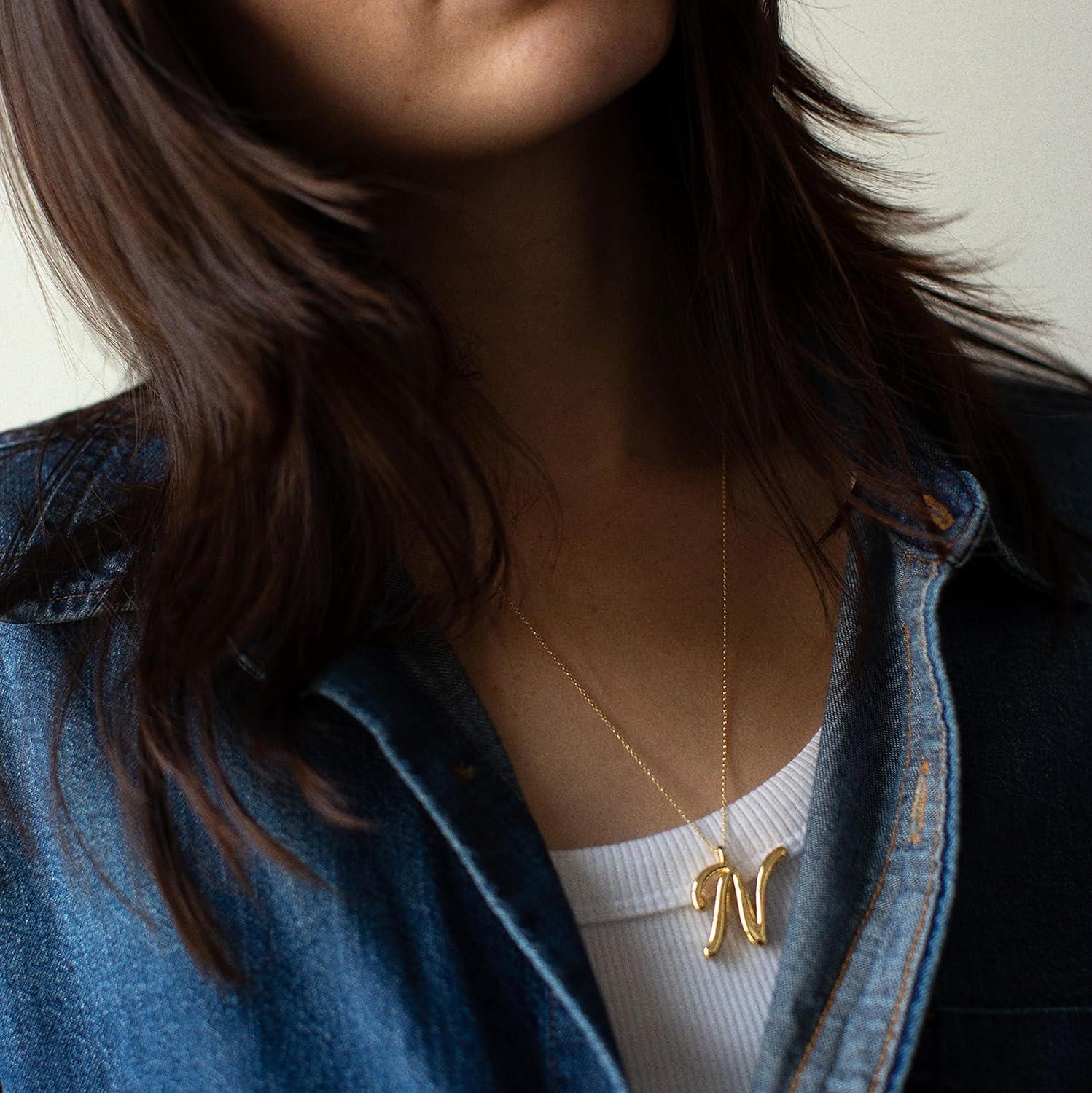 image:imageBaubleBar GoldPlated Initial Necklace Bubble or Signature Letter Pendant 17Inch Chain Necklace with Lobster Clasp Fashion Jewelry Perfect Personalized Gift for WomenQ