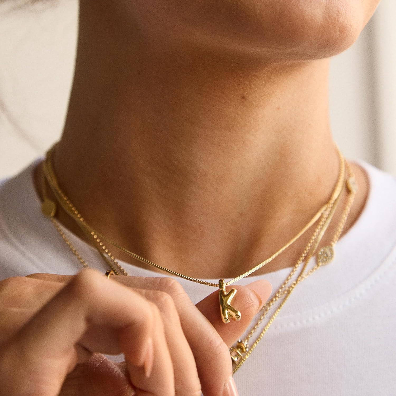 image:imageBaubleBar GoldPlated Initial Necklace Bubble or Signature Letter Pendant 17Inch Chain Necklace with Lobster Clasp Fashion Jewelry Perfect Personalized Gift for WomenG