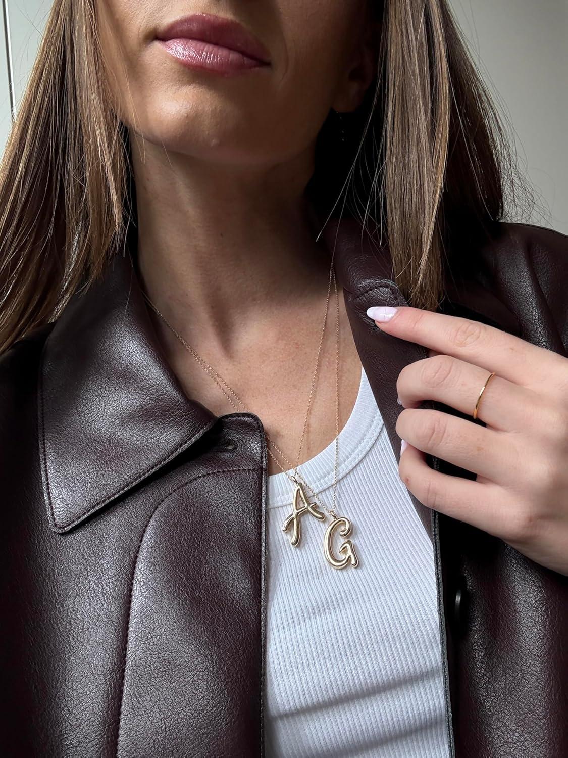 image:imageBaubleBar GoldPlated Initial Necklace Bubble or Signature Letter Pendant 17Inch Chain Necklace with Lobster Clasp Fashion Jewelry Perfect Personalized Gift for WomenH