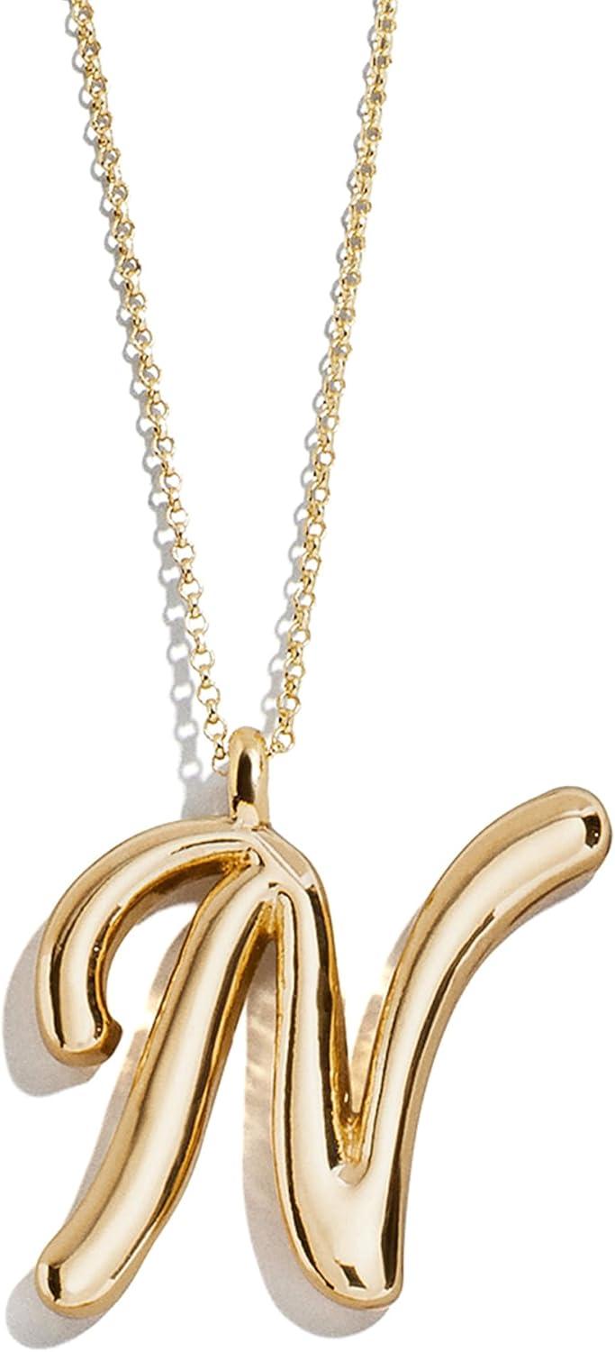 image:imageBaubleBar GoldPlated Initial Necklace Bubble or Signature Letter Pendant 17Inch Chain Necklace with Lobster Clasp Fashion Jewelry Perfect Personalized Gift for WomenN