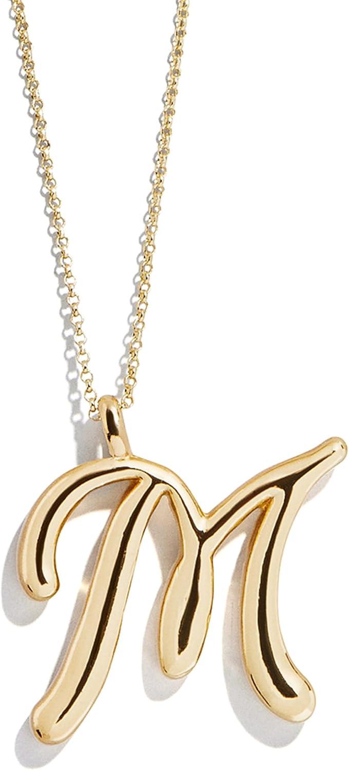 image:imageBaubleBar GoldPlated Initial Necklace Bubble or Signature Letter Pendant 17Inch Chain Necklace with Lobster Clasp Fashion Jewelry Perfect Personalized Gift for WomenM