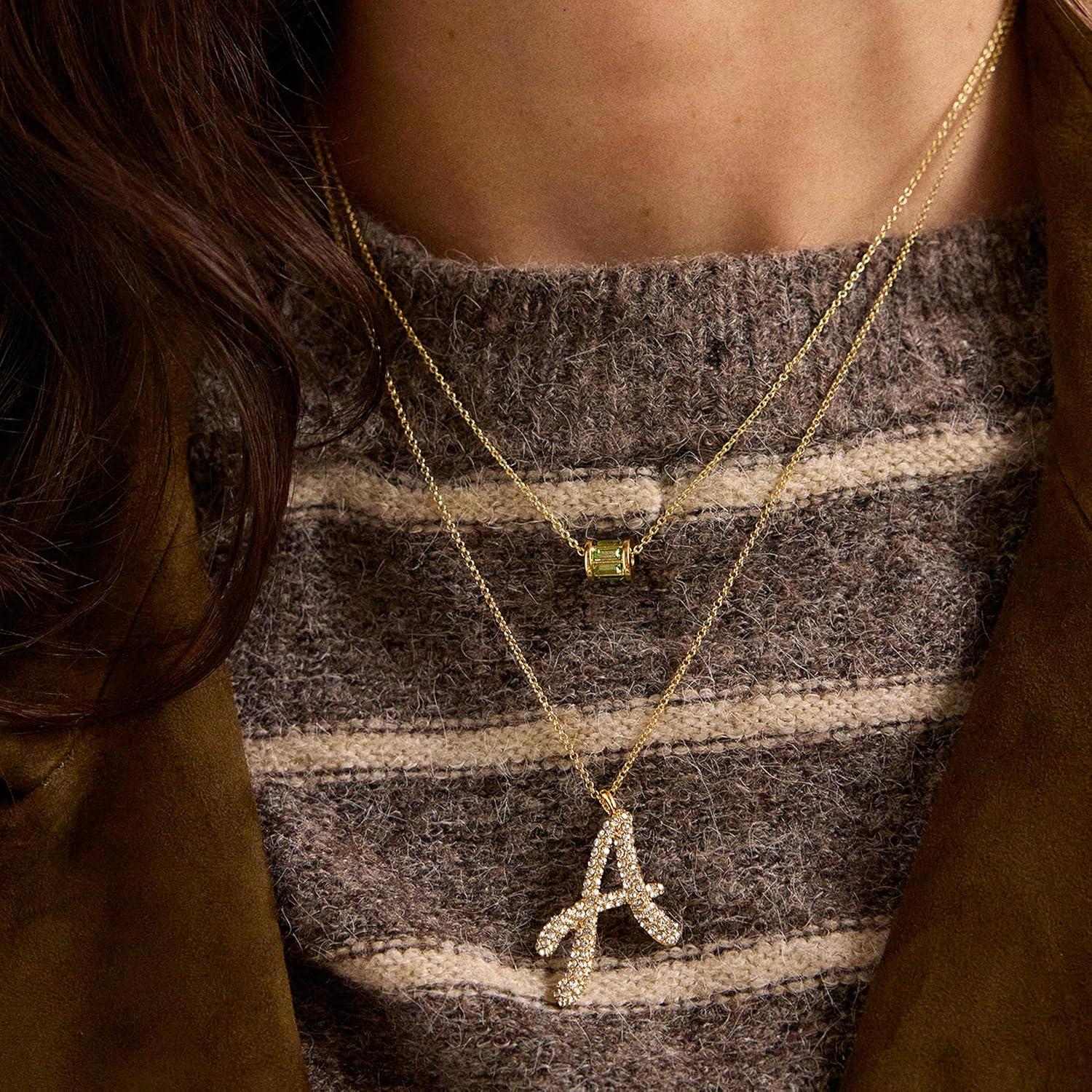 image:imageBaubleBar GoldPlated Initial Necklace Bubble or Signature Letter Pendant 17Inch Chain Necklace with Lobster Clasp Fashion Jewelry Perfect Personalized Gift for WomenC