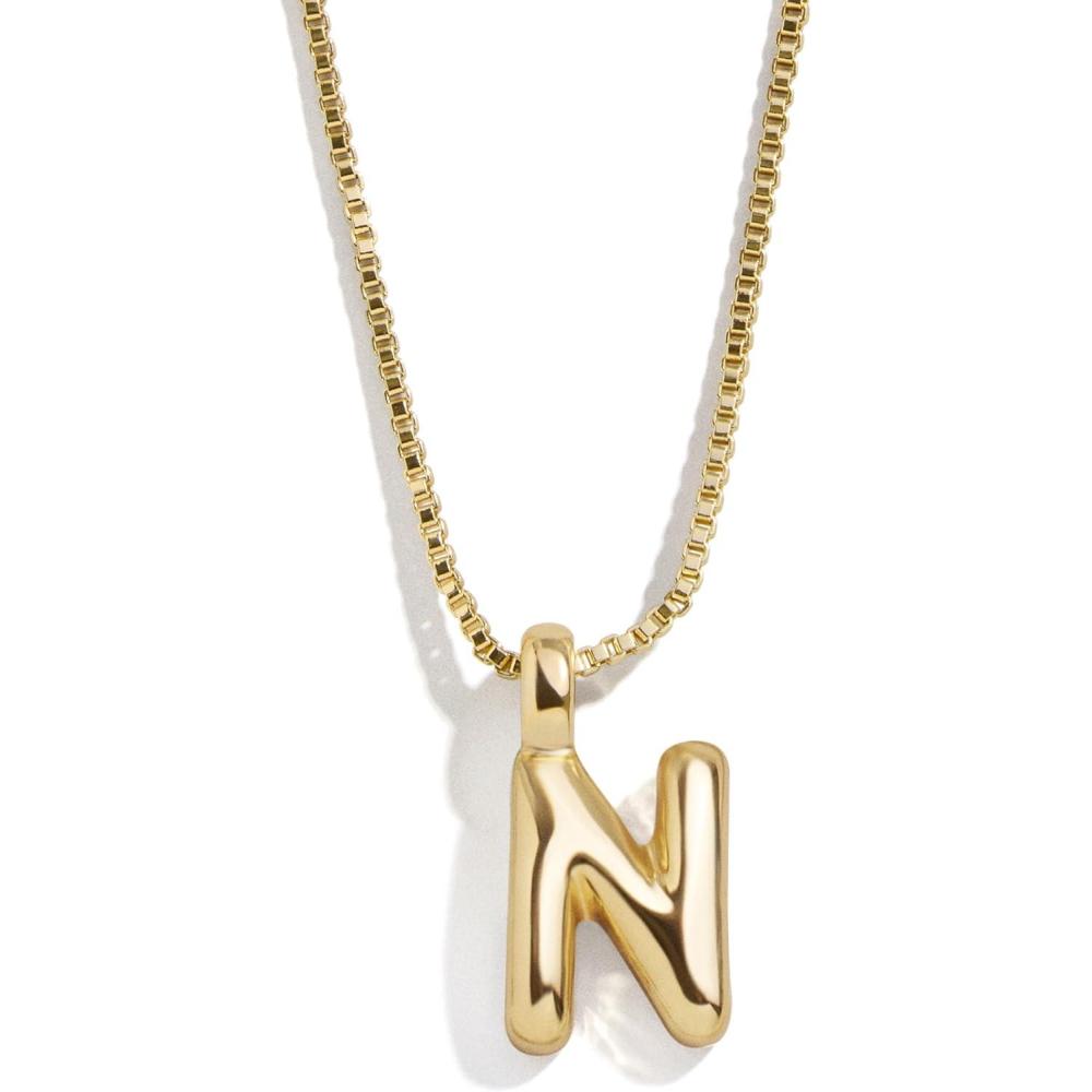image:imageBaubleBar GoldPlated Initial Necklace Bubble or Signature Letter Pendant 17Inch Chain Necklace with Lobster Clasp Fashion Jewelry Perfect Personalized Gift for WomenN