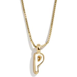 BaubleBar Gold-Plated Initial Necklace – Bubble or Signature Letter Pendant, 17-Inch Chain Necklace with Lobster Clasp, Fashion Jewelry, Perfect Personalized Gift for Women(P)