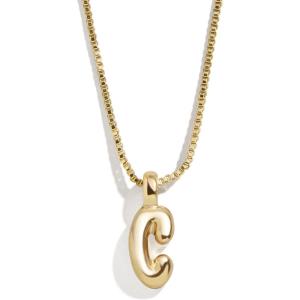 BaubleBar Gold-Plated Initial Necklace – Bubble or Signature Letter Pendant, 17-Inch Chain Necklace with Lobster Clasp, Fashion Jewelry, Perfect Personalized Gift for Women(C)