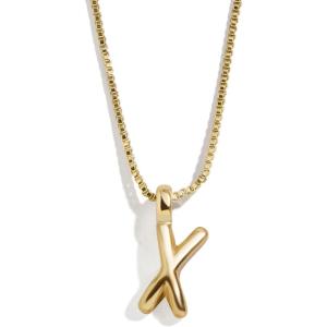 BaubleBar Gold-Plated Initial Necklace – Bubble or Signature Letter Pendant, 17-Inch Chain Necklace with Lobster Clasp, Fashion Jewelry, Perfect Personalized Gift for Women(X)