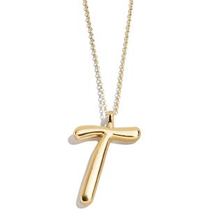BaubleBar Gold-Plated Initial Necklace – Bubble or Signature Letter Pendant, 17-Inch Chain Necklace with Lobster Clasp, Fashion Jewelry, Perfect Personalized Gift for Women(T)
