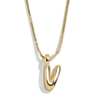 BaubleBar Gold-Plated Initial Necklace – Bubble or Signature Letter Pendant, 17-Inch Chain Necklace with Lobster Clasp, Fashion Jewelry, Perfect Personalized Gift for Women(V)
