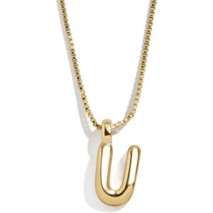 BaubleBar Gold-Plated Initial Necklace – Bubble or Signature Letter Pendant, 17-Inch Chain Necklace with Lobster Clasp, Fashion Jewelry, Perfect Personalized Gift for Women(U)